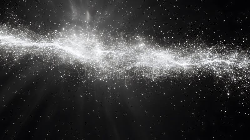 Un luminoso flusso astratto di particelle connesse brilla in modo luminoso royalty illustrazione gratis