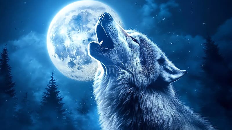 Un lupo solitario Canis lupus con uno spesso cappotto grigio ulato con la bocca aperta rivolto verso un illustrazione vettoriale