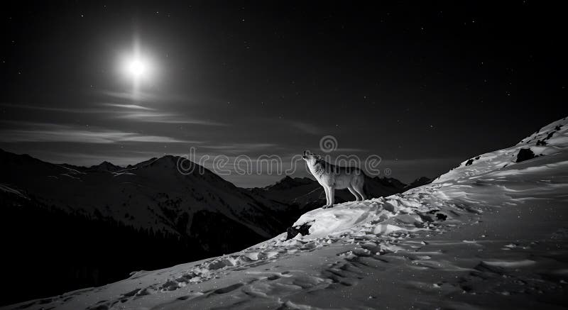 Un lupo solitario Canis lupus si erge maestosamente su un pendio di montagna coperto di neve illustrazione vettoriale