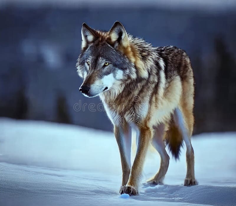 Un lupo solitario in un paesaggio invernale illustrazione vettoriale