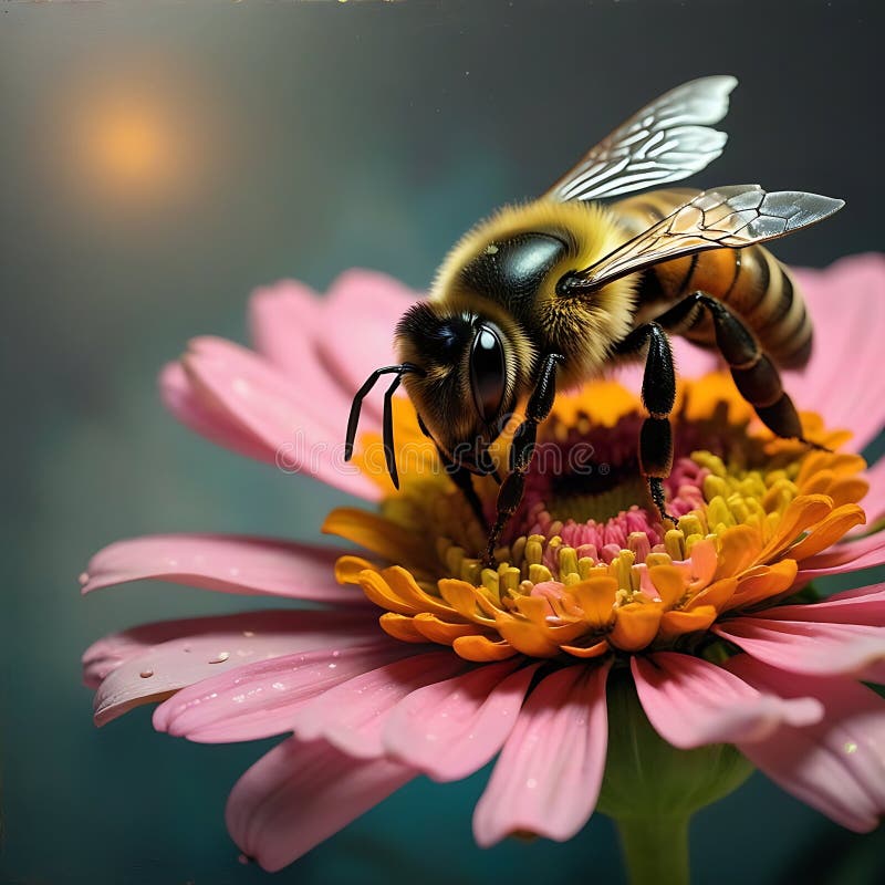 Un magnifique closep d'abeille sur une fleur colorée en mettant l'accent sur ses caractéristiques détaillées images libres de droits