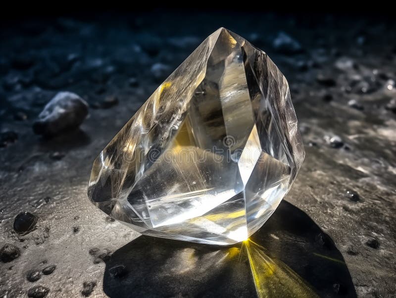 Un magnifique closeup d'un cristal étincelant reflétant la lumière dans un environnement sombre photographie stock libre de droits