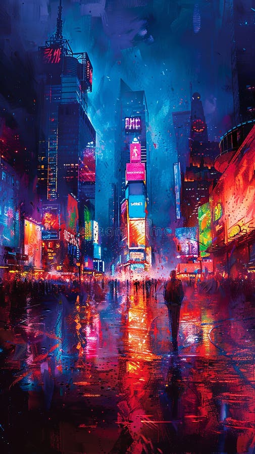 A gorgeous abstract bustling cityscape at night comes to life in neon colours. Vertically oriented. A gorgeous abstract bustling cityscape at night comes to life in neon colours. Vertically oriented.