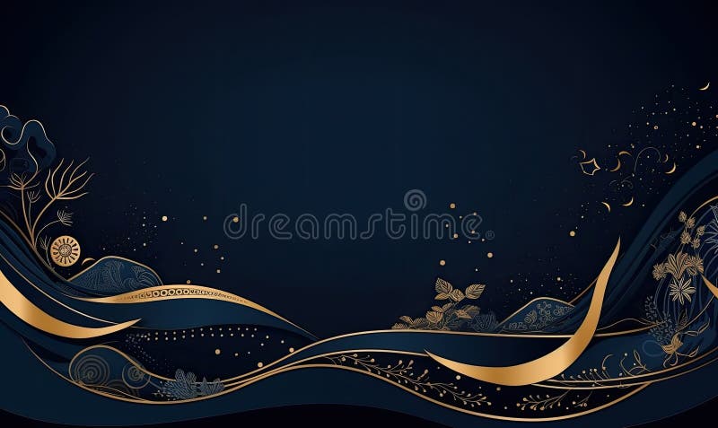 Un majestueux jardin de minuit bleu foncé et or fleuri illustration de vecteur