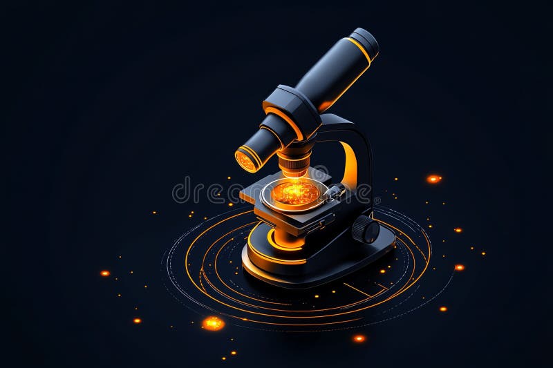 Un microscopio futuristico luminoso con linee luminose astratte e particelle circostanti royalty illustrazione gratis