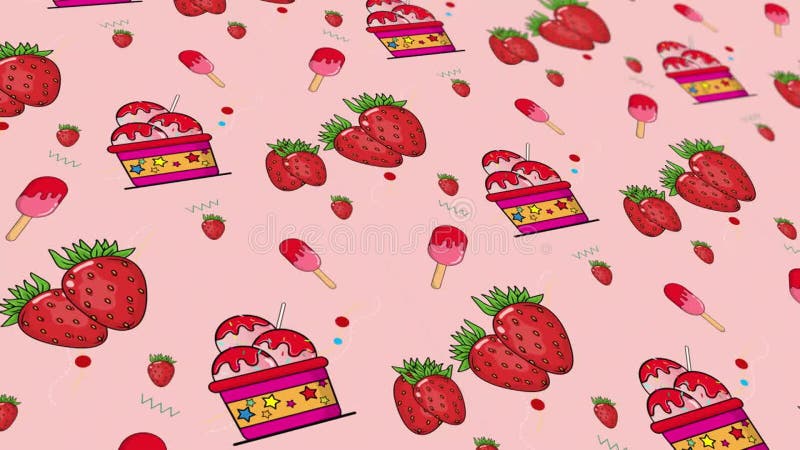 Un model abstract animat cu elemente geometrice sub formă de înghețată de căpșuni. fundal gradient roz vector illustration