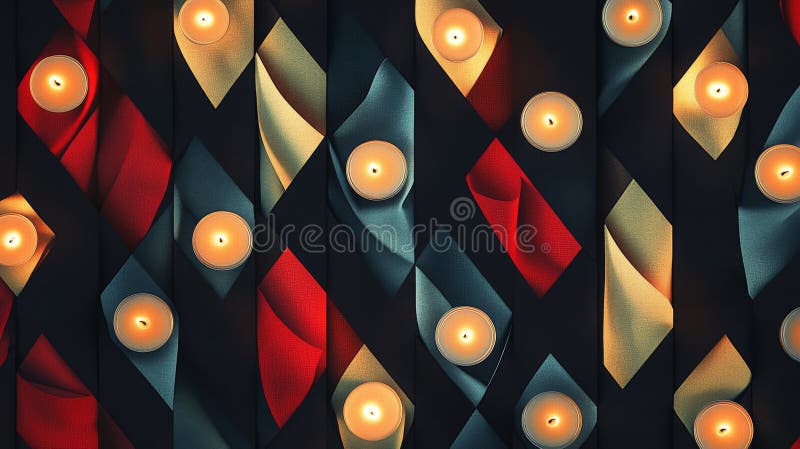Un model colorat de lumânări este aprins. Un model colorat de lumânări este luminat creând o atmosferă caldă și atrăgătoare. ai generativ