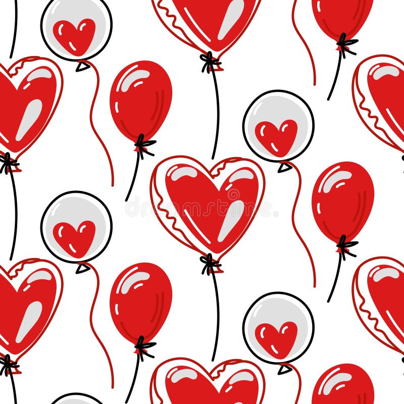 Un model de diferite baloane cu inimă. Baloane într-un desen vectorial fără sudură. Un accesoriu festiv pentru Valentine vector illustration