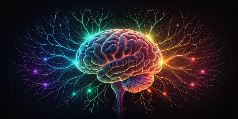 Un model de limbă mare pentru optimizarea inteligenței artificiale creier vibrant cu sinapse strălucitoare și conexiuni neuronale royalty free illustration