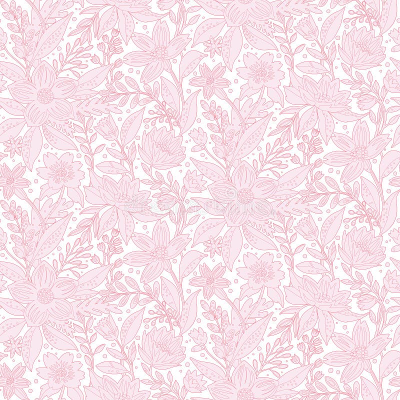 Un model floral fără sudură, cu flori fine de linie roz pe fond alb royalty free illustration