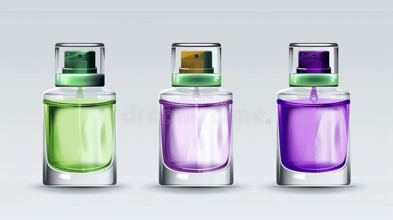 Un moderno modello realistico di contenitori trasparenti 3d con tubi di colore verde e viola e liquido trasparente all'interno. fotografia stock libera da diritti