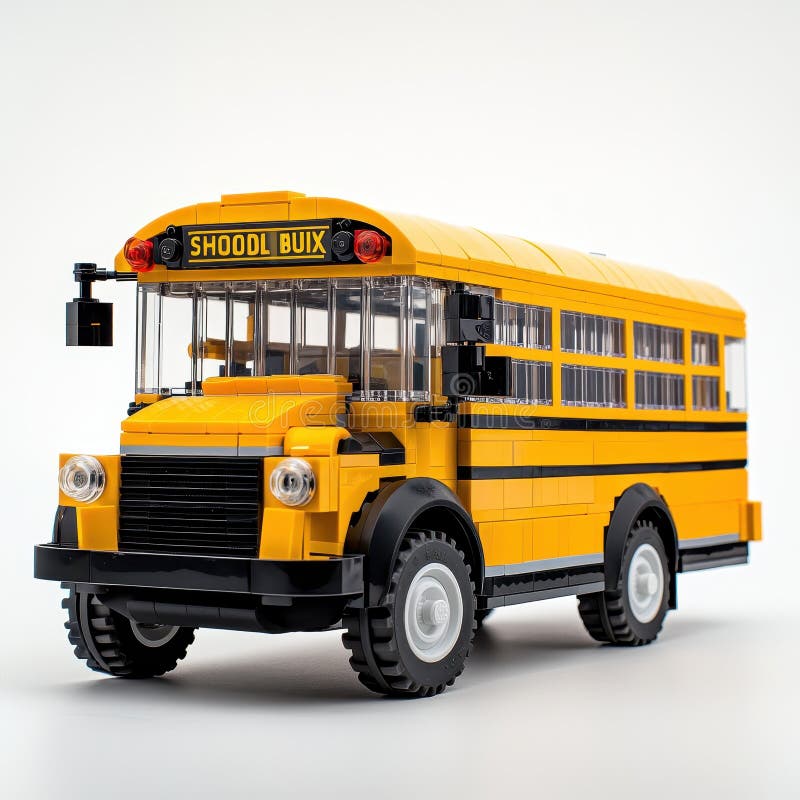 Un modèle LEGO détaillé d'un autobus scolaire jaune, mettant en valeur le design et la créativité.