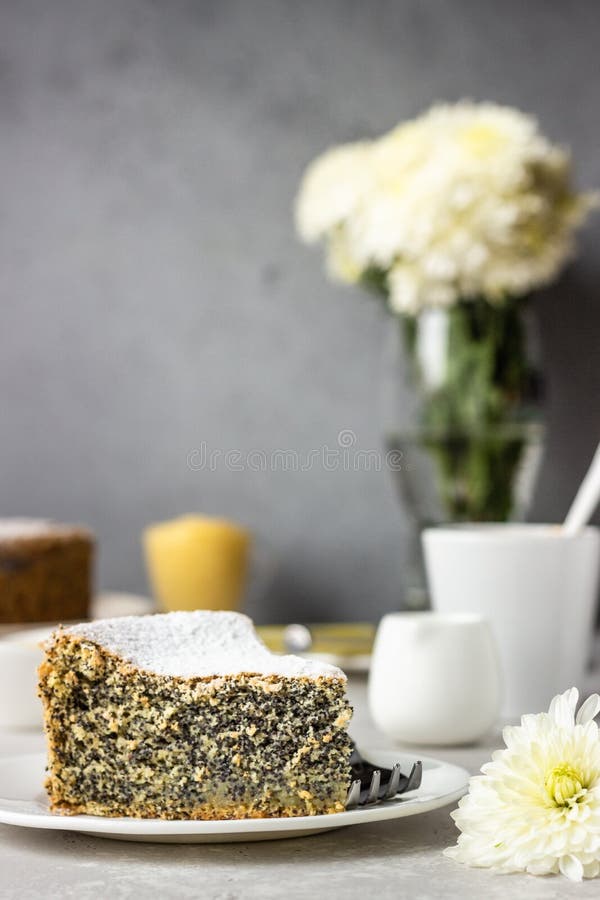 Un Morceau De Gateau De Graines De Pavot Avec Du Sucre En Poudre De La Creme Et Une Tasse De Cafe Photo Stock Image Du Gourmet Vacances Un Morceau De Gateau De Graines De Pavot Avec Du Sucre En Poudre De La Creme Et Une Tasse De Cafe Photo Stock Image Du Gourmet Vacances