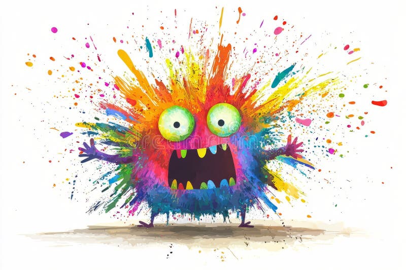 Un mostro bizzarro con una testa multicolore a forma di fuoco che vola fuori. royalty illustrazione gratis
