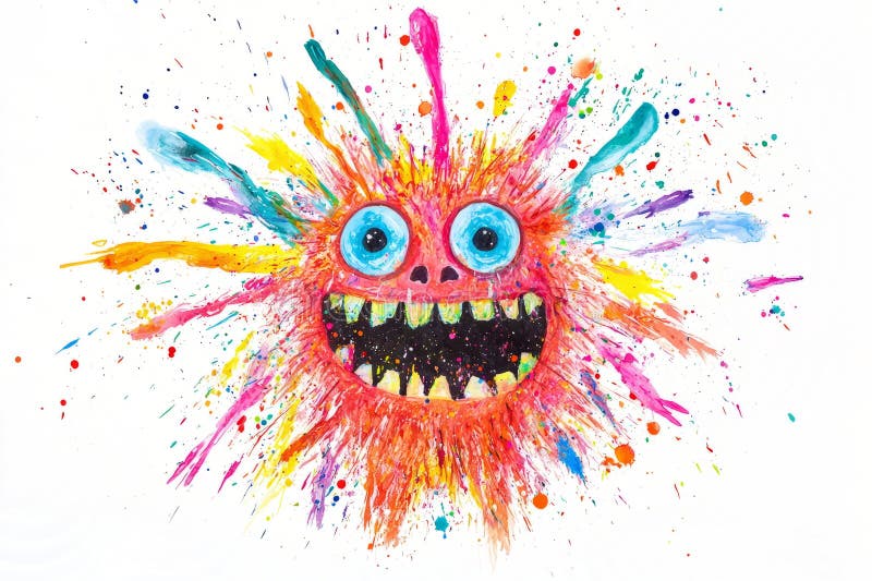 Un mostro bizzarro con una testa multicolore a forma di fuoco che vola fuori. royalty illustrazione gratis