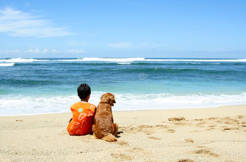 Un niño con su perro fotos de archivo