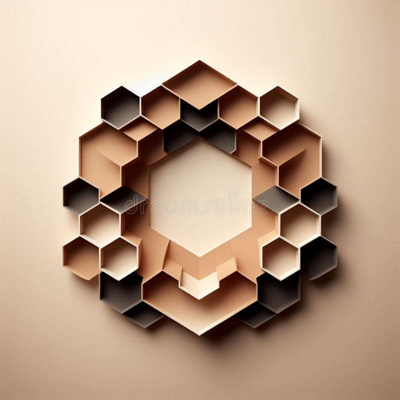 This image is that shows a geometric honeycomb-like structure generated with artificial intelligence. The structure is made up of hexagonal cells in varying shades of brown. The cells are arranged in a circular pattern with a central empty space. The background is a light beige color. The image has a modern and abstract feel. This image is ideal for projects related to design, art, mathematics, and science. This image is that shows a geometric honeycomb-like structure generated with artificial intelligence. The structure is made up of hexagonal cells in varying shades of brown. The cells are arranged in a circular pattern with a central empty space. The background is a light beige color. The image has a modern and abstract feel. This image is ideal for projects related to design, art, mathematics, and science.