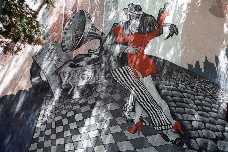 Un mural del tango en el distrito de San Telmo en Buenos Aires, la Argentina fotografía de archivo Un mural del tango en el distrito de San Telmo en Buenos Aires, la Argentina fotografía de archivo