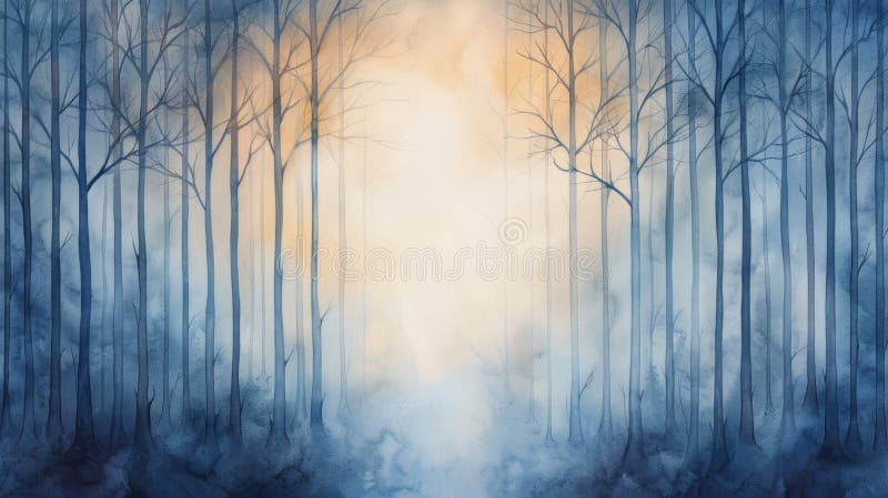 Un nebuloso sentiero della foresta porta a una luce eterea luminosa. gli alberi sono tagliati contro il bagliore creando un senso royalty illustrazione gratis