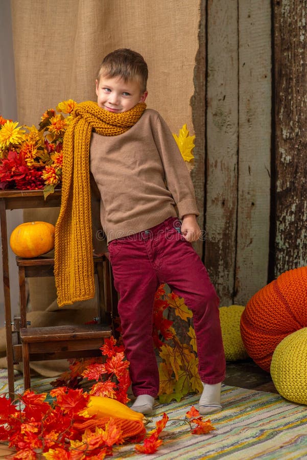 Fantástico Congelar Toro Un Niño Con Una Bufanda Amarilla Con Hojas De Otoño Imagen de archivo -  Imagen de alegre, colorido: 161102233