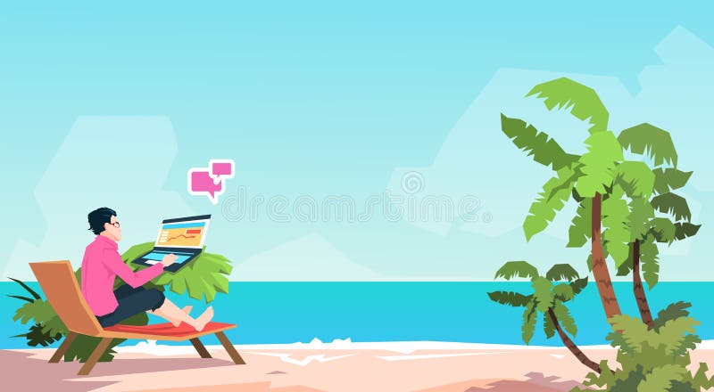 Un om de afaceri care lucrează la distanță la distanță cu un om de afaceri care se ocupă cu întreținerea notebook-urilor, care uti royalty free illustration