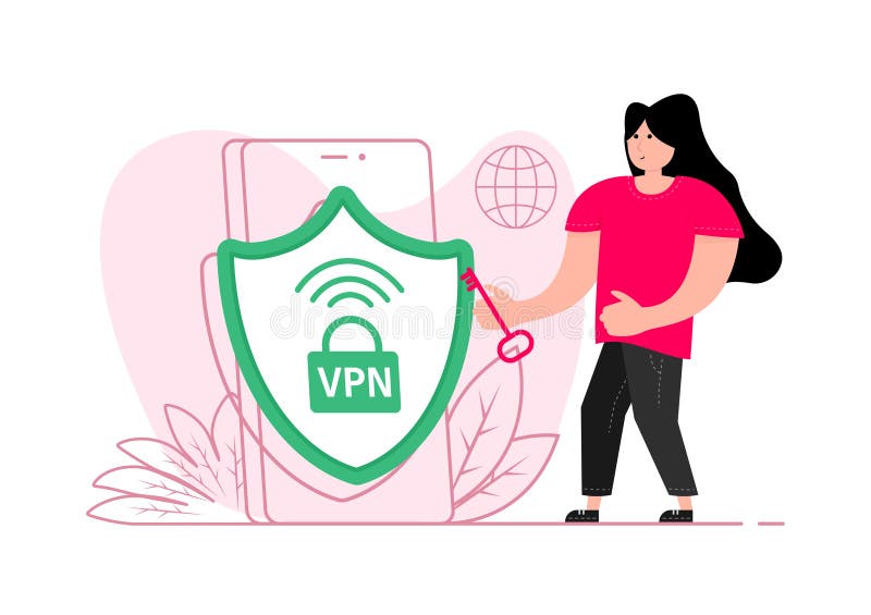 Un om stă lângă smartphone-ul de pe ecranul VPN. rețea virtuală privată. vector illustration