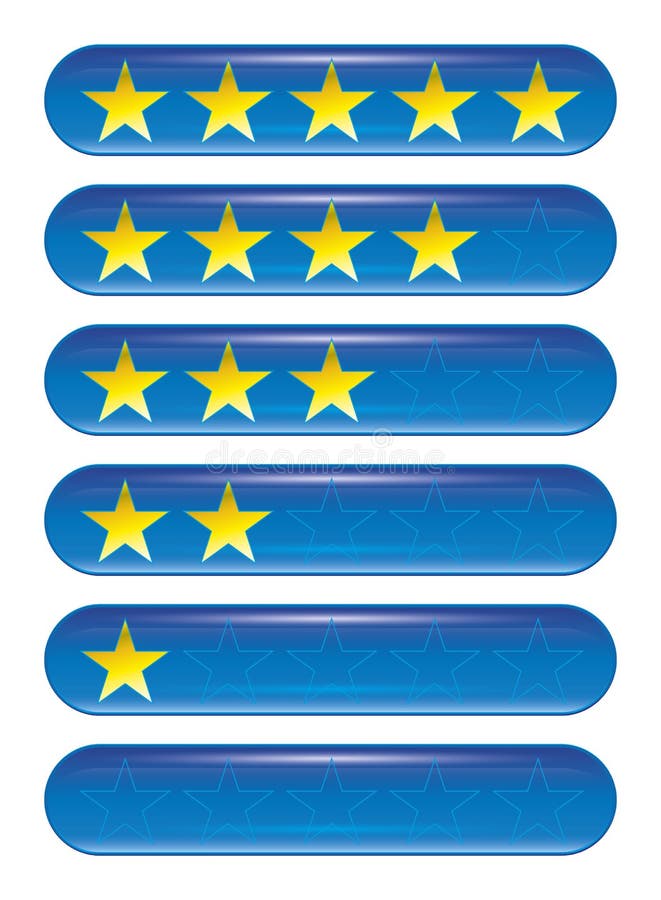 A set of five star rank icons. A set of five star rank icons