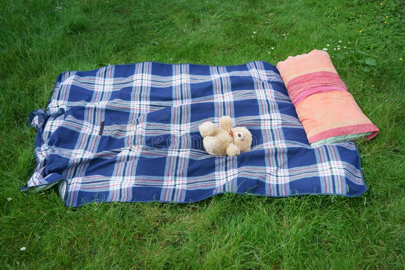 Un Oso De Peluche Y Una Almohada En Una Manta De Picnic Al Aire Libre Foto  de archivo - Imagen de picnic, manta: 159363164