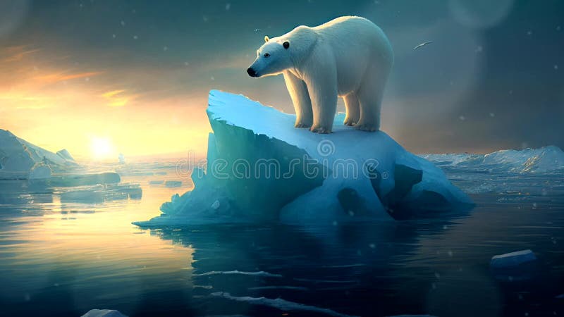 Un oso polar sobre un hielo. concepto de calentamiento global. animación 30 segundo bucle stock de ilustración