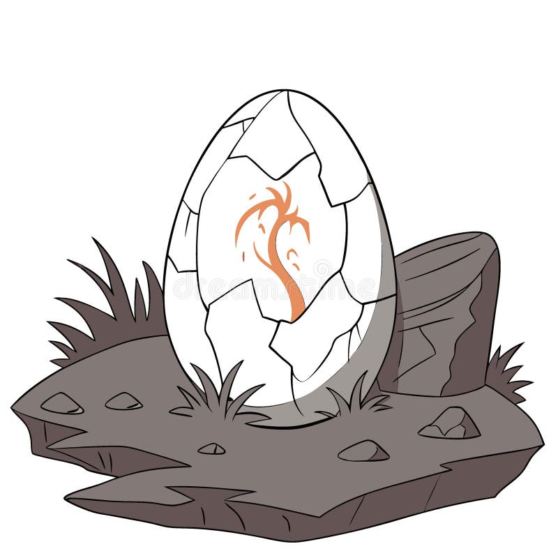 Un ou de dragon crăpat strălucind cu lumină de foc pe o suprafață stâncoasă. înconjurat de un fundal neclar vector illustration