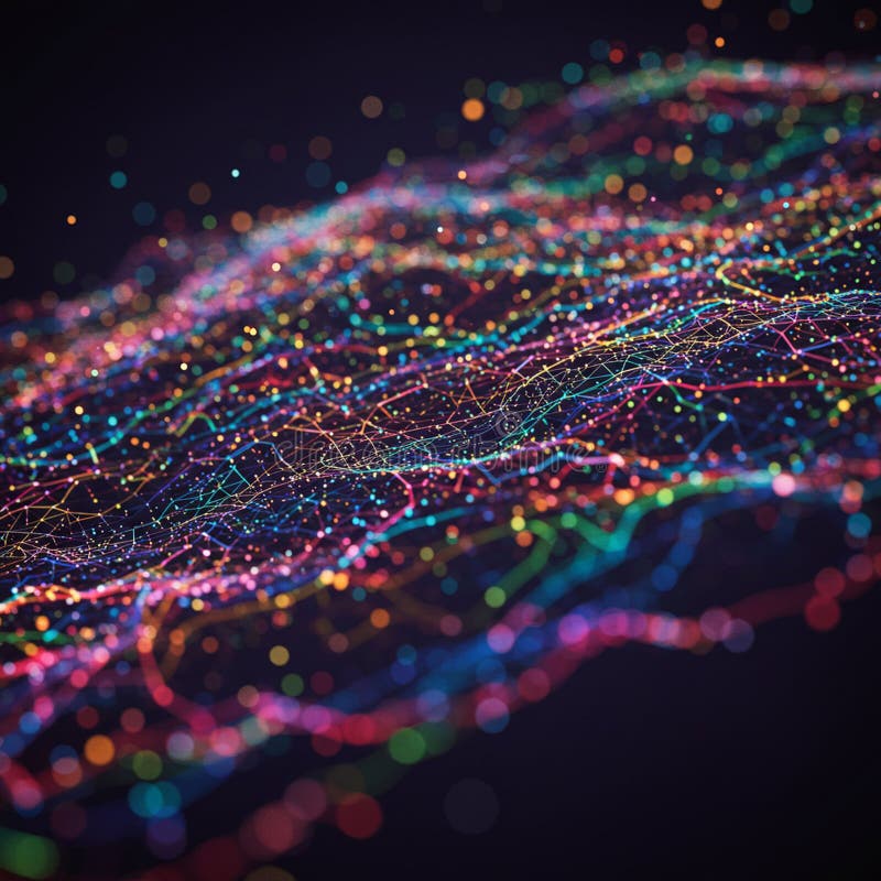 Un paesaggio digitale astratto e colorito con linee e punti interconnessi che assomigliano a un royalty illustrazione gratis