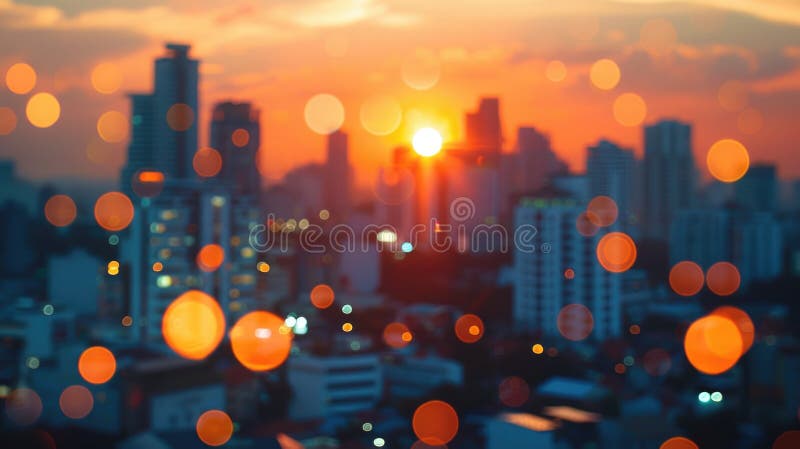 Un paesaggio urbano sbalorditivo al tramonto catturato da un palazzo in ascesa. Ideale per progetti di paesaggio urbano immagine stock libera da diritti