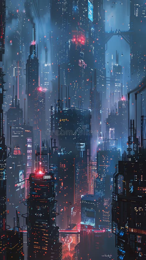 Un paisaje cibernetico que pega con la energía de mil mentes digitales ilustración del vector