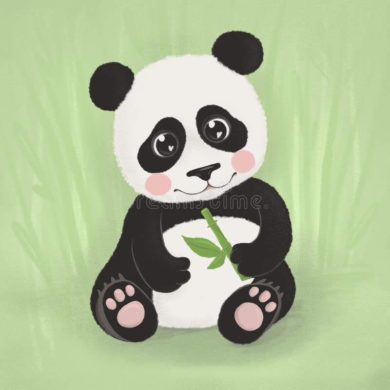 Un panda d'ours mignon et charmant est assis et tient une branche de bambou dans ses pattes images libres de droits Un panda d'ours mignon et charmant est assis et tient une branche de bambou dans ses pattes images libres de droits