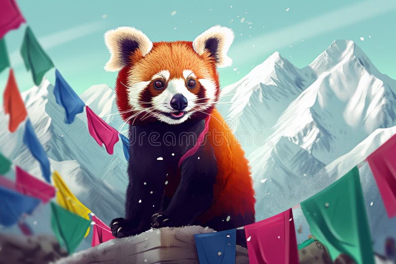 Un panda rosso seduto su un mucchio di neve. immagine generativa dell'aria. illustrazione vettoriale