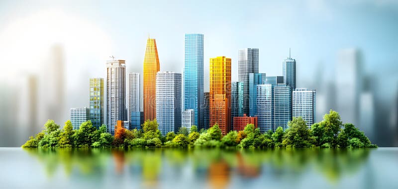 Un paysage urbain vibrant reflétant la beauté des natures avec des gratte-ciel illustration de vecteur