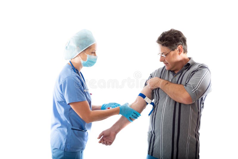 Un paziente ha prelevato sangue per test e diagnosi di patologia fotografie stock