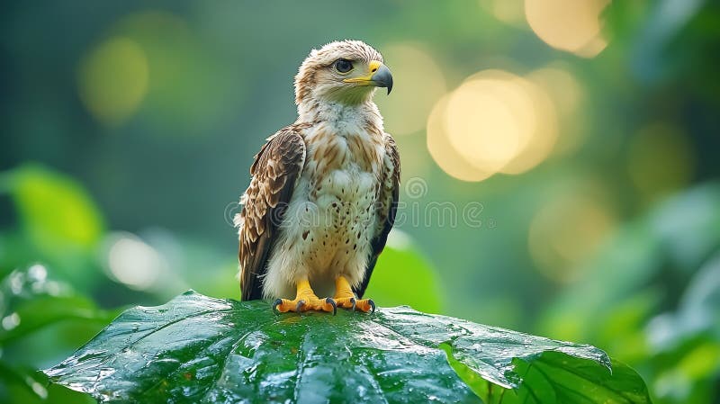Un pequeño águila de bebé encaramado en una hoja verde libre illustration