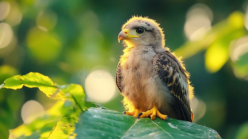 Un pequeño águila de bebé encaramado en una hoja verde libre illustration