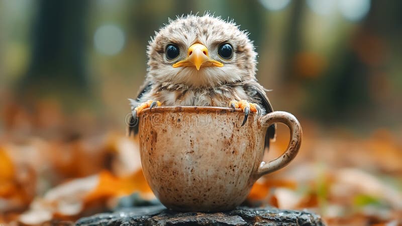 Un pequeño águila de bebé encaramado en una taza ilustración del vector
