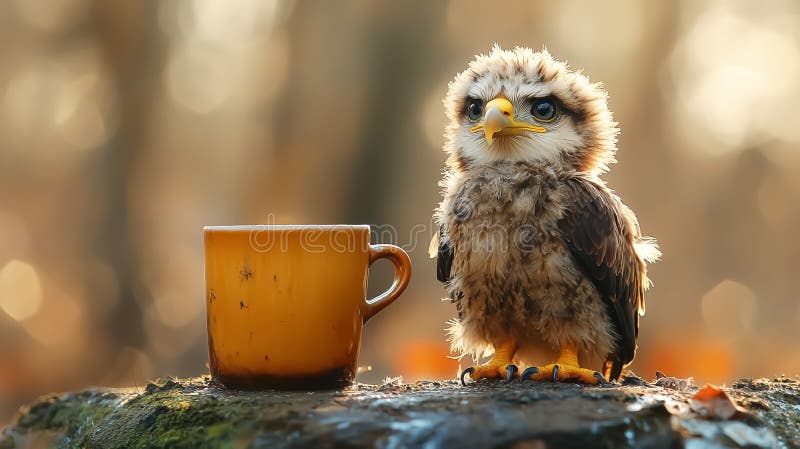 Un pequeño águila de bebé encaramado en una taza ilustración del vector