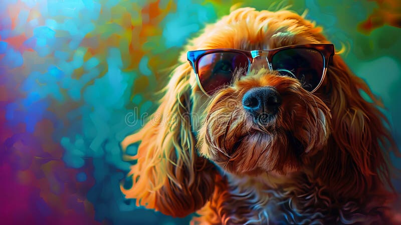 Un perro con gafas de sol y mirando la cámara foto de archivo libre de regalías