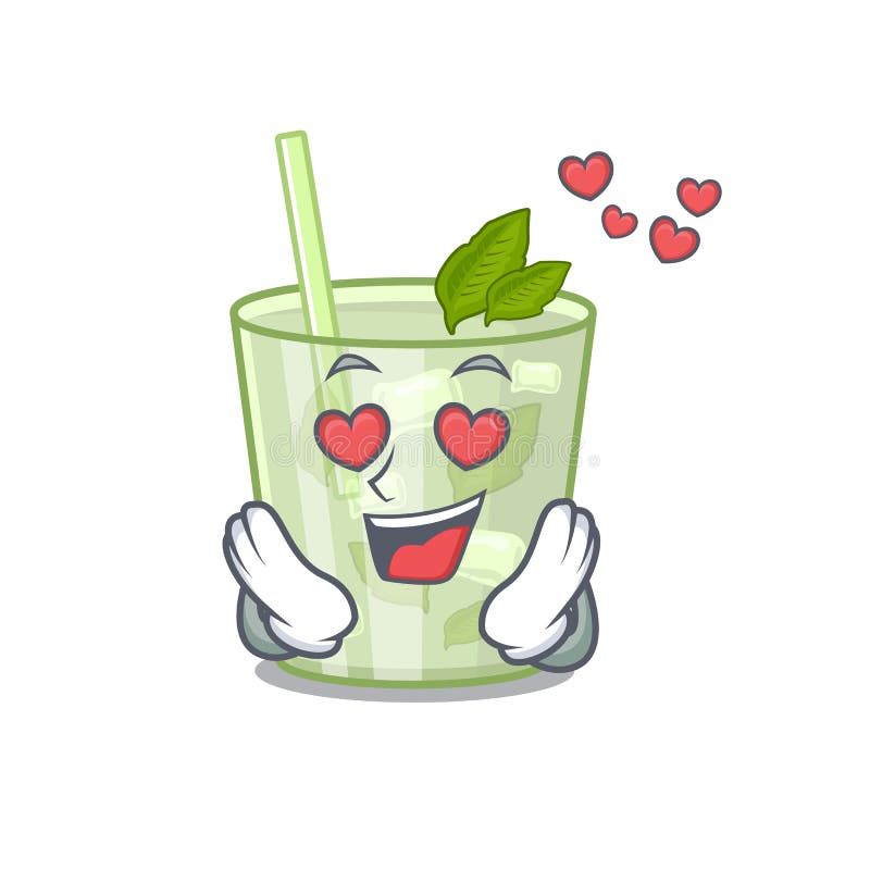 Un personaggio romantico di un cartone al limone di mojito ha gli occhi innamorati illustrazione vettoriale