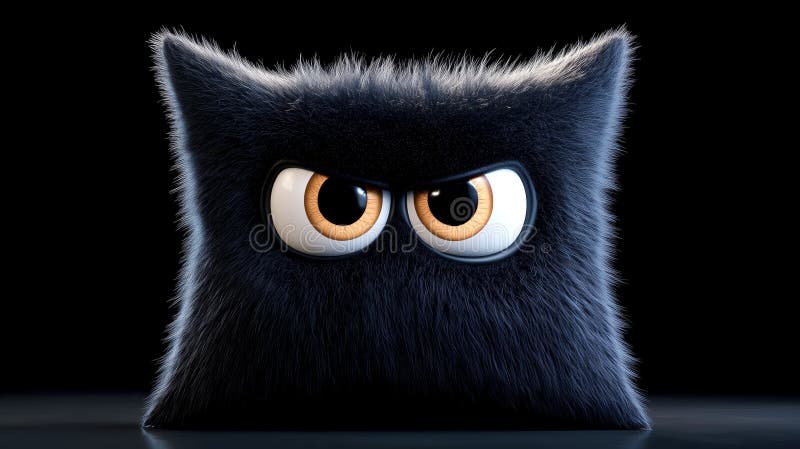 Un personaje de peletería negra con forma cuadrada con una expresión morena y ojos grandes que personifican con humor la grupidez ilustración del vector