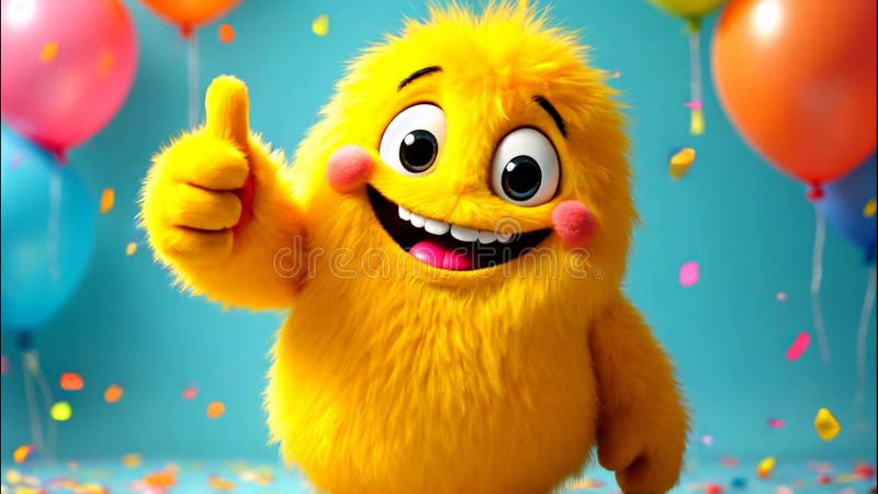 Un personnage de dessin animé qui donne des pouces à la fête avec des ballons illustration libre de droits