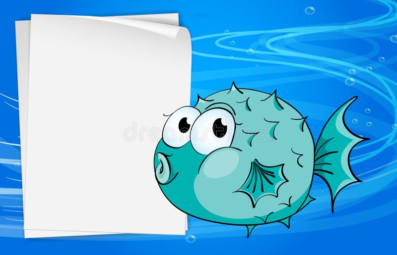 Un pescado al lado de un papel debajo del mar ilustración del vector Un pescado al lado de un papel debajo del mar ilustración del vector