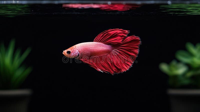 Un pesce di una betta rossa nuota in un acquario. illustrazione vettoriale