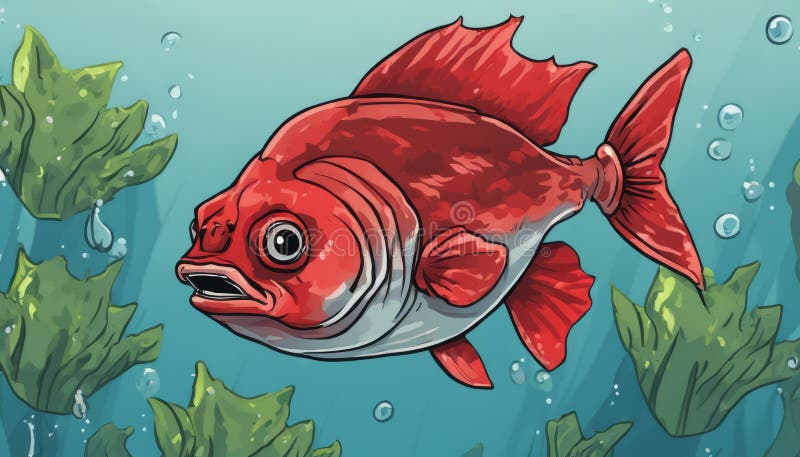 Un pesce rosso con una lunga coda nuota nell'oceano illustrazione vettoriale