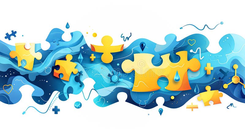 Un pezzo di rompicapo colorato con fondo di mare blu. i pezzi del puzzle vengono sparsi in tutta l'immagine e alcuni pezzi si sovrappongono. scene di gioco e creatività generate