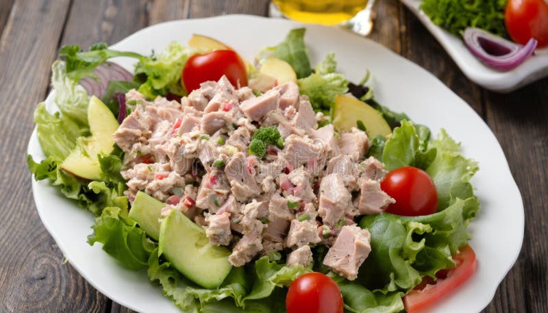 Un piatto bianco con insalata di pomodori lattuga e cipolle illustrazione di stock